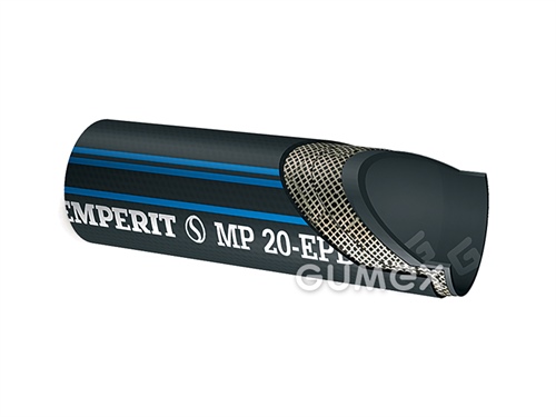 Tlaková hadica na vodu a vzduch MP 20 EPDM, 6/13mm, 20bar, EPDM, -40°C/+120°C (max. 100°C pre kvapaliny v uzavretých systémoch), čierna s modrými pruhmi